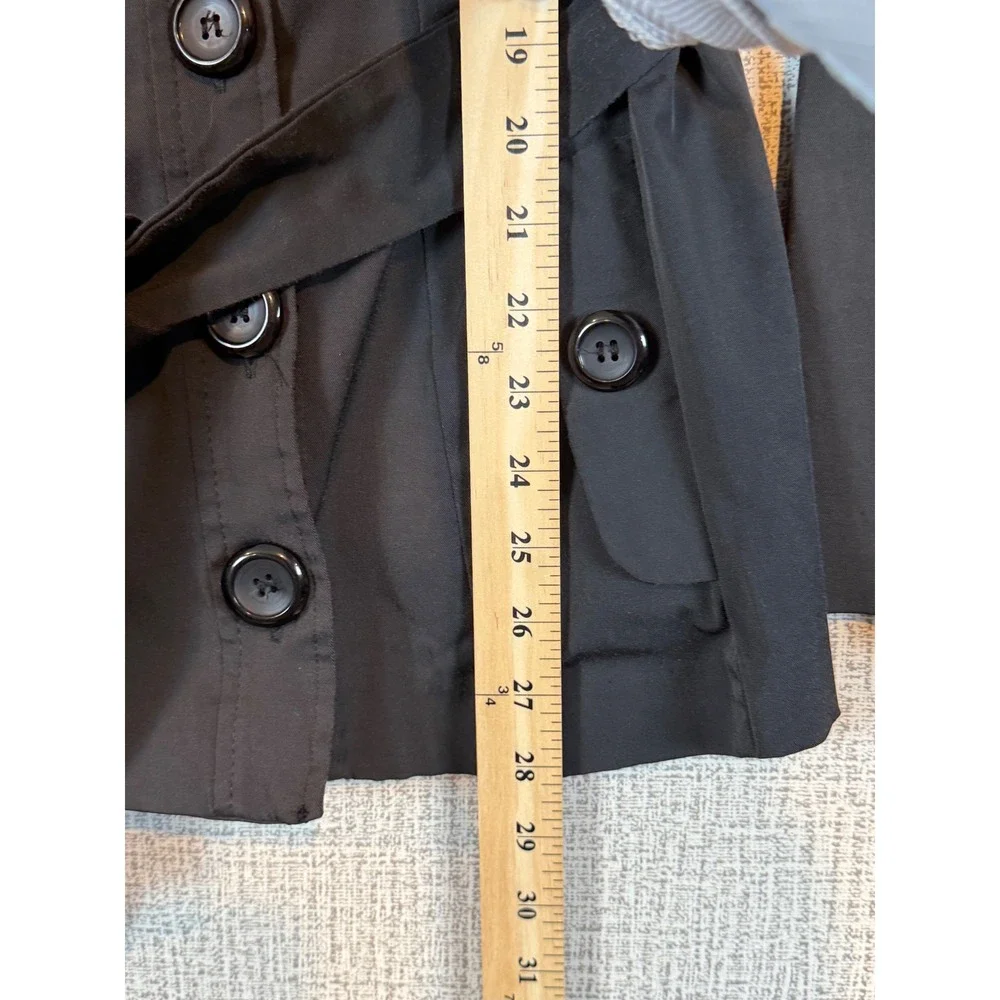 Courtenay Womens Black Ruffle Collar Belted Jacket Animal Print Lining Pics 4 Sz